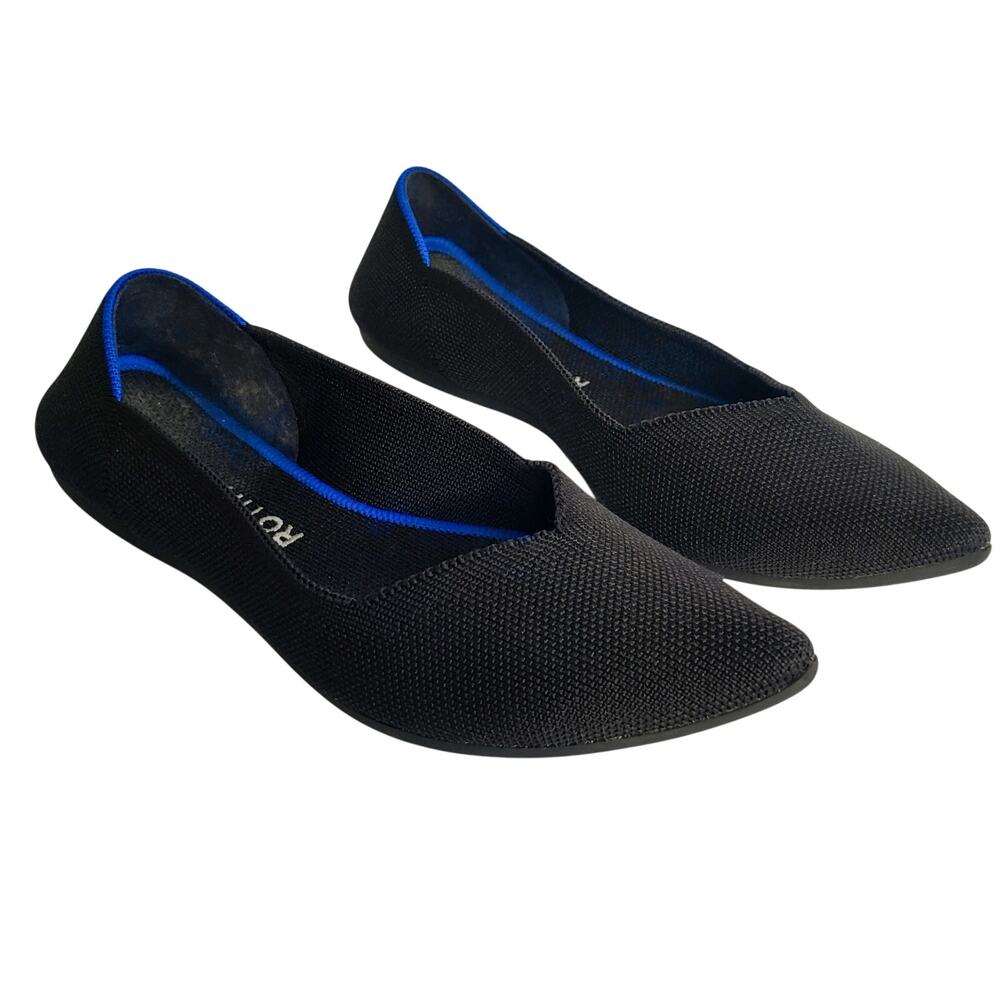 Rothys The Point II Black Knit Pointed Toe Ballet Flats 8 Washable Packable